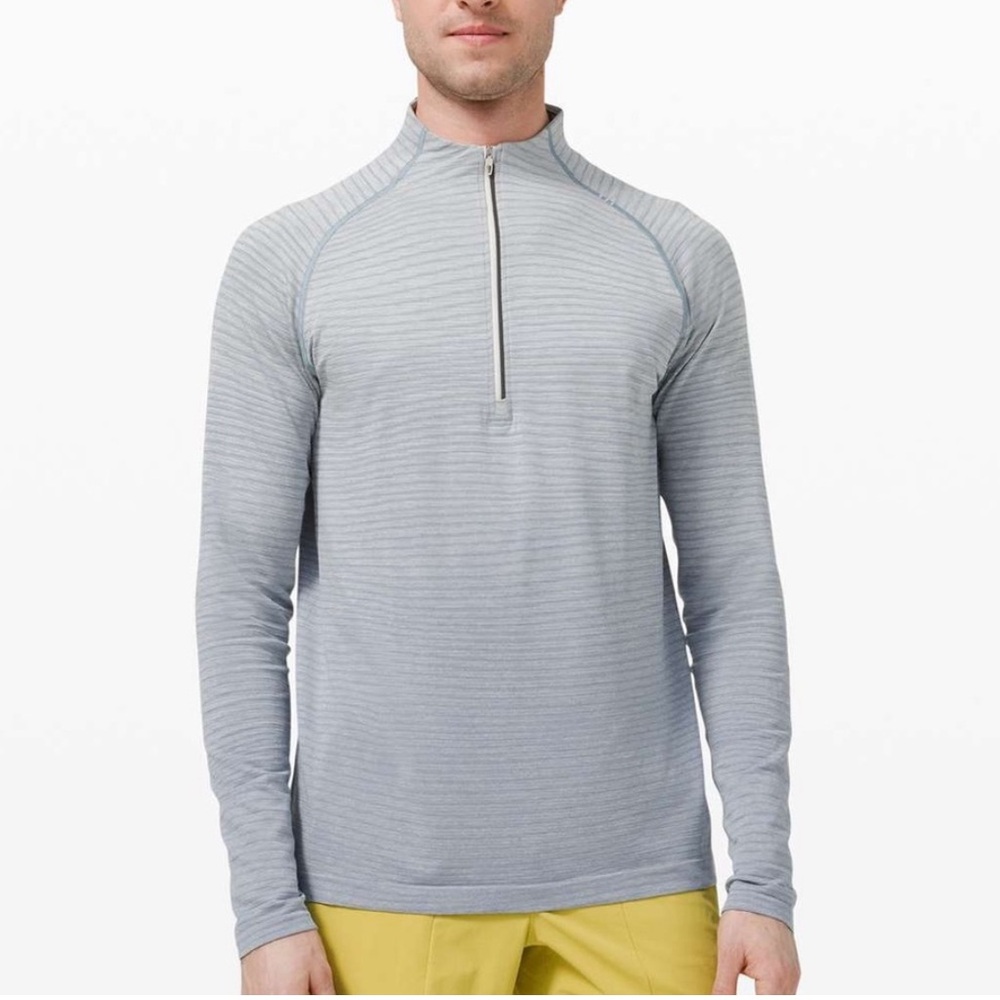 Men’s Lululemon Metal Vent Tech 1/2 Zip 2.0 Medium Blue Stripes Workout Running